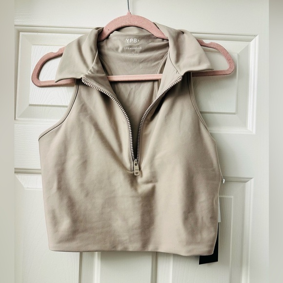 Your Personal Best Tops - NWT YPB Sculpt Women's Tan Zip-Up Sleeveless Athletic Crop Top L